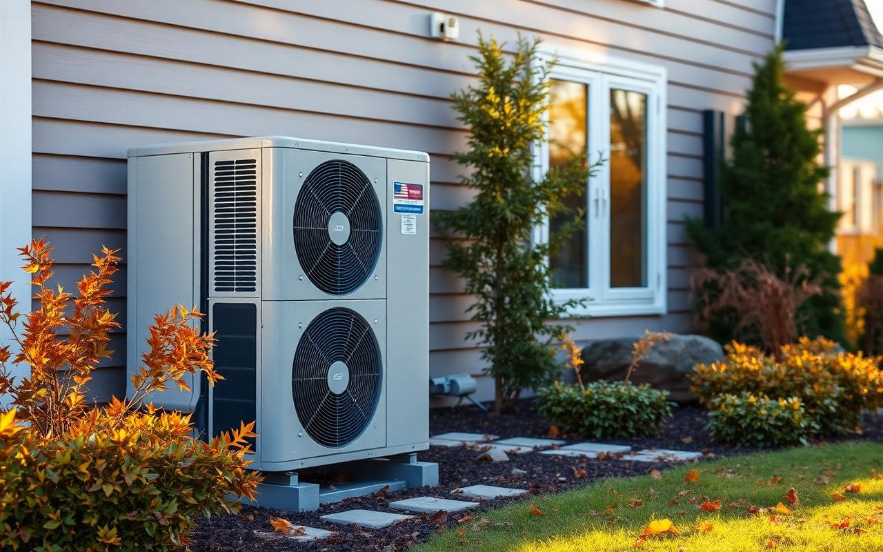 Outdoor air source heat pump beside a Canadian home
